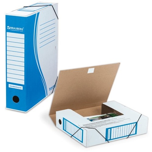 Короб архивный А4 с резинкой (325х250 мм), 75 мм, до 700 листов, плотная, микрогофрокартон, СИНЯЯ, BRAUBERG 121810