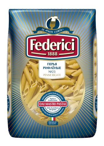 Макароны Federici перья рифленные (penne rigate) №023, 500г