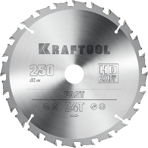 KRAFTOOL Fast, 250 х 32 мм, 24Т, пильный диск по дереву (36950-250-32)