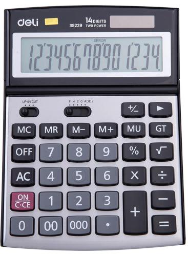 Калькулятор настольный ПОЛНОРАЗМ. Deli E39229,14-р,дв.пит,193x139мм,мет,срб
