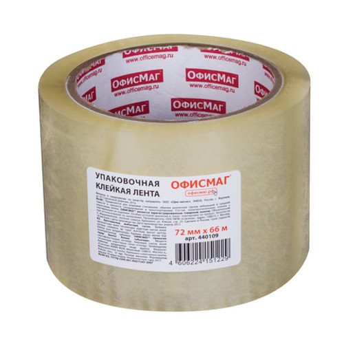 Клейкая лента упаковочная 72 мм х 66 м, прозрачная, толщина 45 микрон, ОФИСМАГ 440109