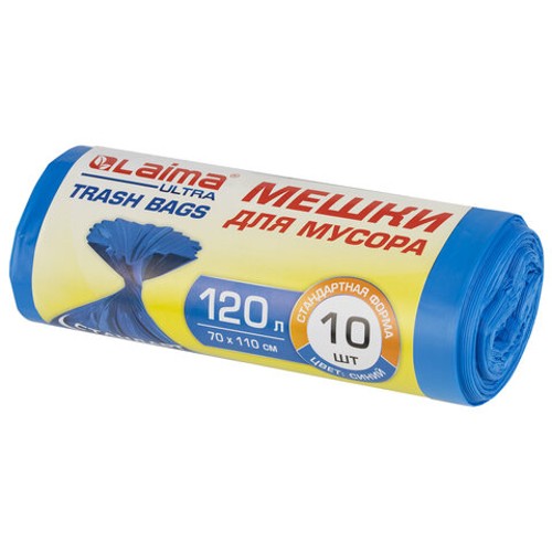 Мешки для мусора LAIMA "ULTRA" 120 л синие 10 шт. особо прочные, ПНД 23 мкм, 70х110 см Мешки для мусора LAIMA "ULTRA" 120 л синие 10 шт. особо прочные, ПНД 23 мкм, 70х110 см
