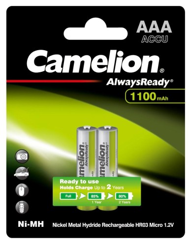 Аккумулятор Camelion Always Ready AAA 2шт/бл(NH-AAA1100BP2,1.2В) (15037)