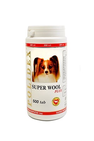 Полидекс 0955 Super Wool plus д/собак, улучшает состояние шерсти, кожи, когтей и профилактика дерматитов 500таб