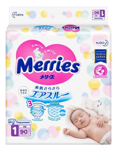 Подгузники MERRIES для новорожденных  5кг  90шт/уп 62020310