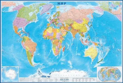 Настенная карта Мир политическая 1:15млн., 2,33х1,58м.