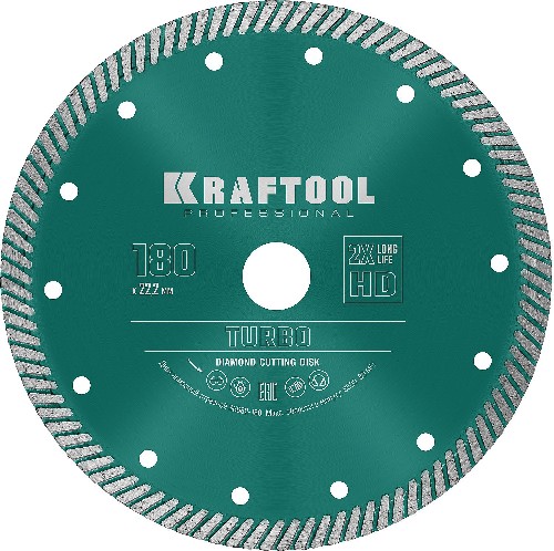 KRAFTOOL Turbo, 180 мм, (22.2 мм, 10 х 2.6 мм), сегментированный алмазный диск (36682-180)