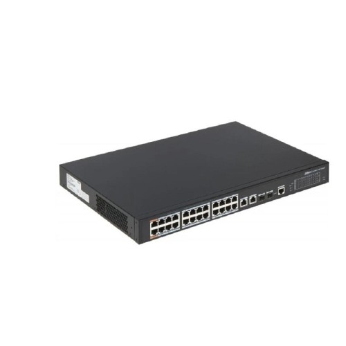 DAHUA DH-PFS4226-24ET-360 26-портовый управляемый коммутатор с РоЕ, уровень L2, 24xRJ45 100Mb PoE, 2хКомбо SFP/RJ45 1Gb uplink, суммарно 360Вт, коммутация 8.8 Гбит/с, MAC-таблица 4К