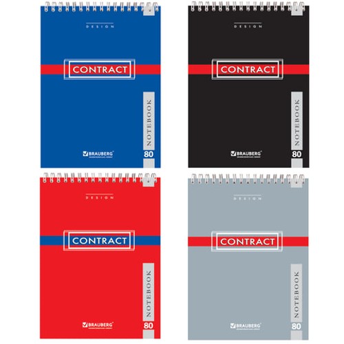 Блокнот А5 (146х205 мм), 80 л., гребень, мелованная картонная обложка, клетка, BRAUBERG, &quot;Contract&quot;, ассорти