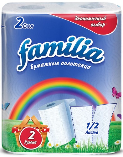 Полотенца бумажные FAMILIA Радуга 1/2 листа 2сл 2рул/уп