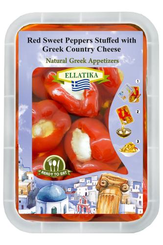 Красный сладкий перец Пепеллино фарш. сыром, в подсолнечном масле, ELLATIKA, пластиковый бокс 230 гр