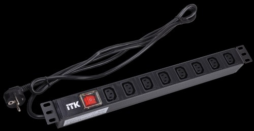 PDU 8 розеток C13 с LED выключателем,1U, шнур 2м вилка нем.стандарт ITK PH12-8C131