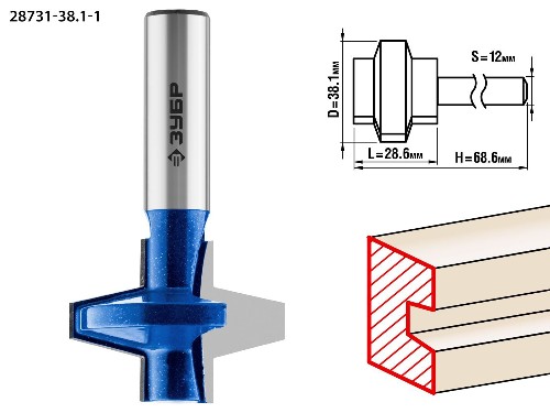 ЗУБР 38.1 x 28.6 мм, хвостовик 12 мм, фреза пазо-шиповая наборная, Профессионал (28731-38.1-1)