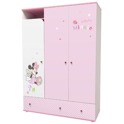 Детский шкаф трехсекционный Polini kids Disney baby &quot;Минни Маус-Фея&quot; с ящиками, белый-розовый