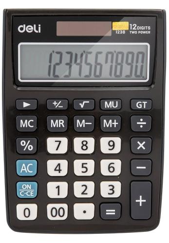 Калькулятор настольный КОМП. Deli E1238, 12-р, дв.пит., 145х105мм, серый
