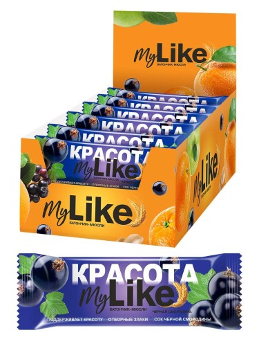 Батончик мюсли MyLike Черная смородина для красоты, 25гх30шт/уп