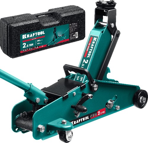 KRAFTOOL S-PIN, в кейсе 2.5 т, 140 - 385 мм, с увеличенным подъемом и фиксатором, подкатной домкрат (43457-2.5-K)