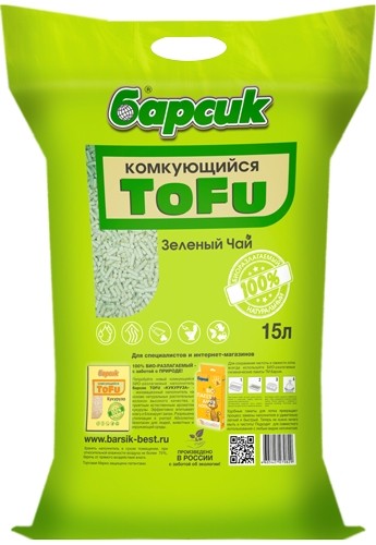 #(С)Барсик TOFU Зелёный Чай Наполнитель комкующийся 15л 10%