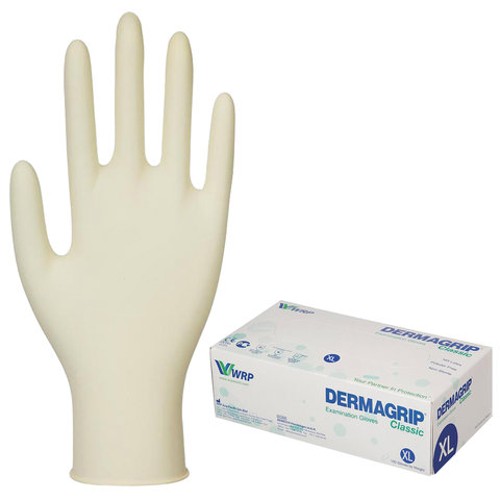 Перчатки медицинские латексные DERMAGRIP &quot;Classic&quot;, D1504-10, КОМПЛЕКТ 50 пар (100 шт.), неопудренные, хлоринация