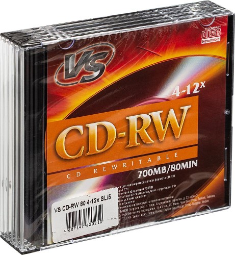 Носители информации CD-RW, 4x-12x, VS, Slim/5, VSCDRWSL501