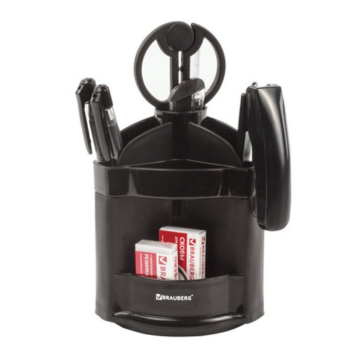 Канцелярский набор с наполнением BRAUBERG &quot;Офисный 100&quot;, 10 предметов, вращающаяся конструкция, черный, блистер