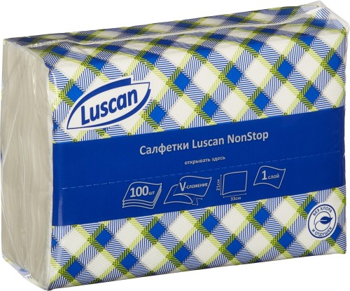 Салфетки бумажные Luscan NonStop 1слбелые цел1/4 слож100л/пач