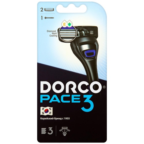 Бритва Dorco PACE3, 2 см.кас.3лез., плав.головка, увл.полос. TRA4002