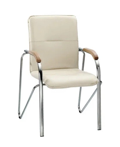 Стул офисный Самба бежевый кожзам, хром каркас, накладки дерево 1.007 V18