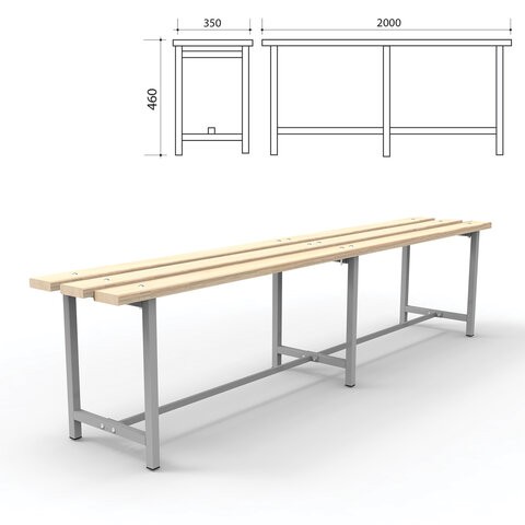 Скамья деревянная на металлокаркасе "СТ 4", 2000х350х460 мм, каркас металлический серый, сиденье дерево