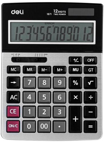 Калькулятор настольный ПОЛНОРАЗМ. Deli E1671, 12-р,дв.пит,185x135мм,мет,срб