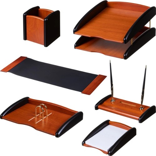 Настольный набор для руководителя RS6M-3A, 6 предметов, МДФ палисандровый/чёрный