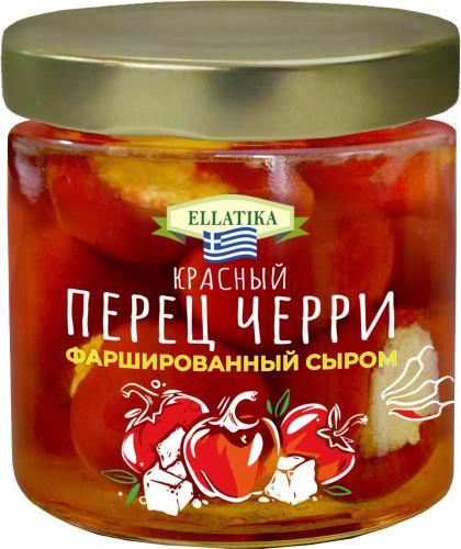 Красный перец Черри фаршированный сыром в подсолнечном масле, ELLATIKA, стеклянная банка 210 гр