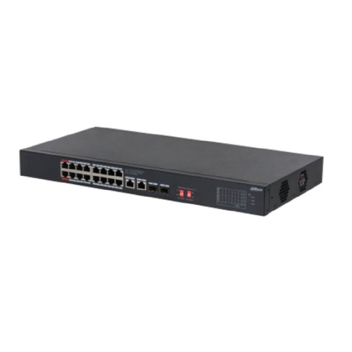 DAHUA DH-S3220-16GT-240 16-портовый управляемый гигабитный коммутатор с PoE, уровень L2, 16xRJ45 1Gb, 2xRJ45 1Gb uplink, 2xSFP 1Gb uplink, суммарно 240Вт, коммутация 40 Гбит/с, MAC-таблица 8К