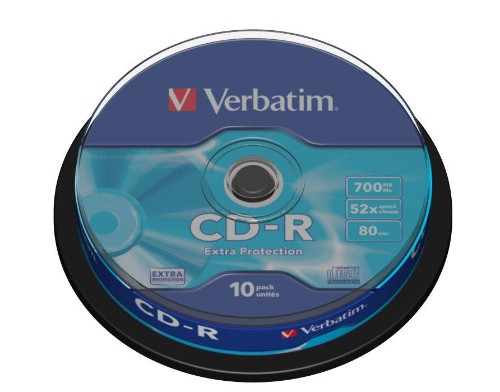 Носители информации CD-R, 52x, Verbatim Extra Protection, Cake/10, 43437