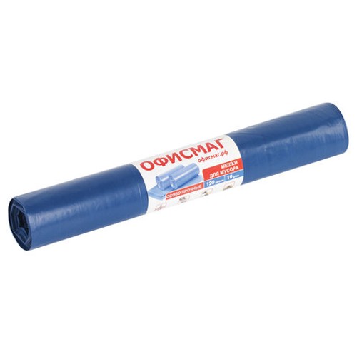 Мешки для мусора 120 л синие в рулоне 10 шт. особо прочные, ПВД 40 мкм, 70х110 см, ОФИСМАГ