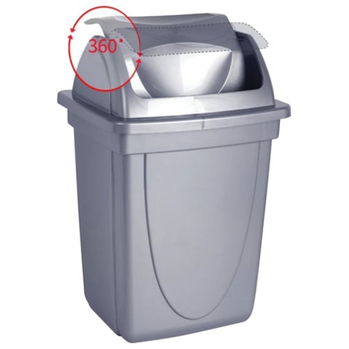 Корзина для бумаг 12 л, цельная, с вращающейся крышкой, металлик, СТАММ КР92