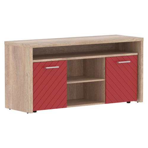 Тумба с фригобаром TORR LUX TLTF-3D, красный/дуб каньон, 1640х550х800 мм