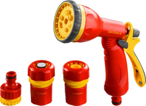 GRINDA GS-12, пистолет с 8 режимами, комплект соединительной арматуры 1/2", ударопрочный пластик, поливочный набор (8-427383)