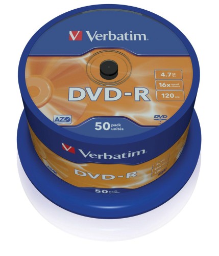 Носители информации DVD-R, 16x, Verbatim Azo Matt Silver, Cake/50, 43548