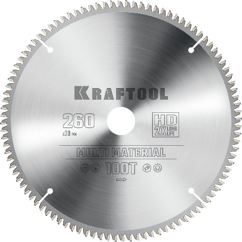 KRAFTOOL Multi Material, 260 х 30 мм, 100Т, пильный диск по алюминию (36953-260-30)