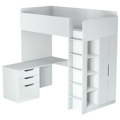 Кровать-чердак Polini kids Simple с письменным столом и шкафом, белый МДФ