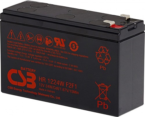 Батарея CSB серия GP, HR1224W F2 F1, напряжение 12В, емкость 6Ач (разряд 20 часов), 24 Вт/Эл при 15-мин. разряде до U кон. - 1.67 В/Эл при 25 °С, макс. ток разряда (5 сек.) 130А, ток короткого замы...