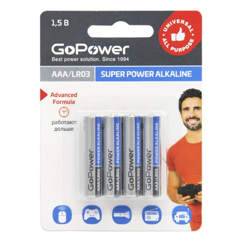 Батарейка GoPower LR03 AAA BL4 Alkaline 1.5V (4/48/576) блистер (4 шт.) Батарейка GoPower LR03 AAA (00-00015602) Батарейка GoPower LR03 AAA BL4 Alkaline 1.5V (4/48/576) блистер (4 шт.) Батарейка GoPower LR03 AAA (00-00015602)