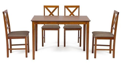 Обеденный комплект Хадсон, стол и 4 стула, эспрессо/ткань светло-коричневый