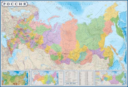 Настенная карта РФ политико-административная 1:3,7млн., 2,33х1,58м.