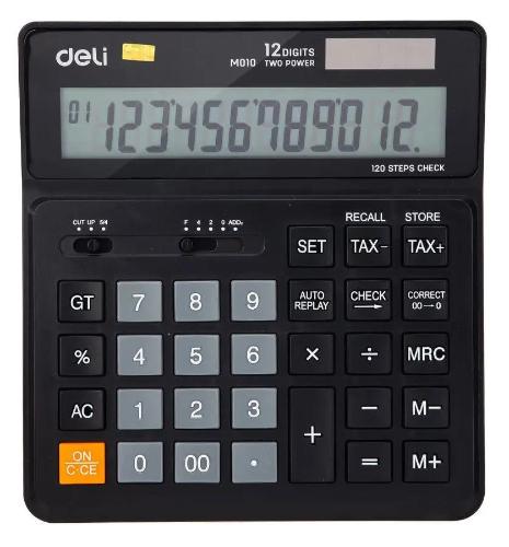 Калькулятор настольный КОМПАКТ Deli EM01020 черн 12-разр. Функ.вычис.налога