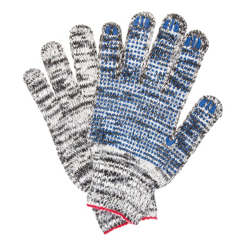 Перчатки рабочие хлопчатобумажные КОМПЛЕКТ 5 ПАР, 7 класс, 60-62 г, 216 текс, ПВХ-точка, ЛАЙМА ПРОФИ, МЕЛАНЖ