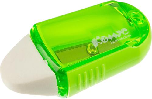 Ластик-точилка Комус, вращающийся корпус, термопласт. каучук, зеленый