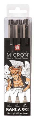 Набор капиллярных ручек Sakura Pigma Micron Manga 3шт,POXSDKMAN3