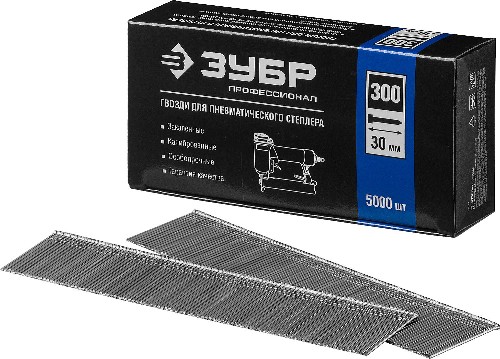 ЗУБР тип 18GA (47/300/F) 30 мм, 5000 шт, гвозди для нейлера, Профессионал (31830-30)